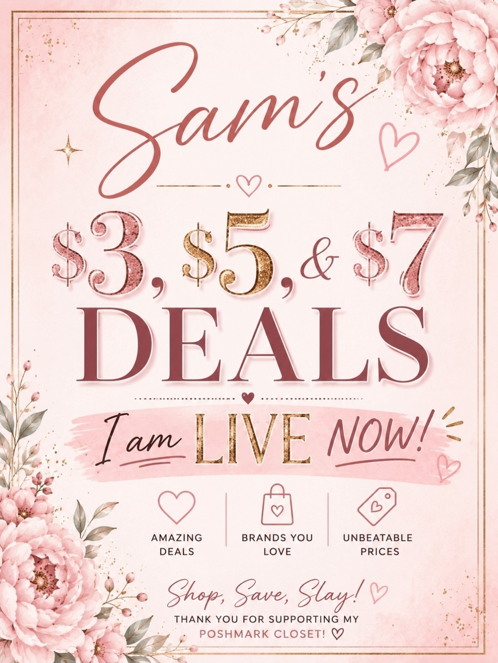 Pink Floral $3 $5 $7 Deals Sign